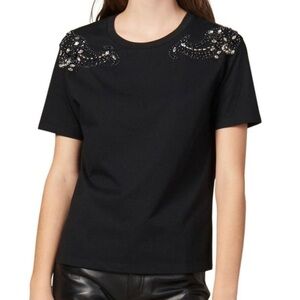 Sandro Black Embellished Short Sleeve Top 3
